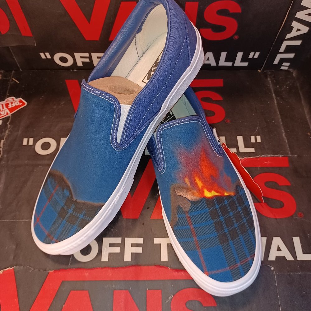 Vans Men's 4.5/Women's 6 Slip On Big Reveal Navy Plaid Fire Canvas-VN000XG81P4 - Picture 4 of 12